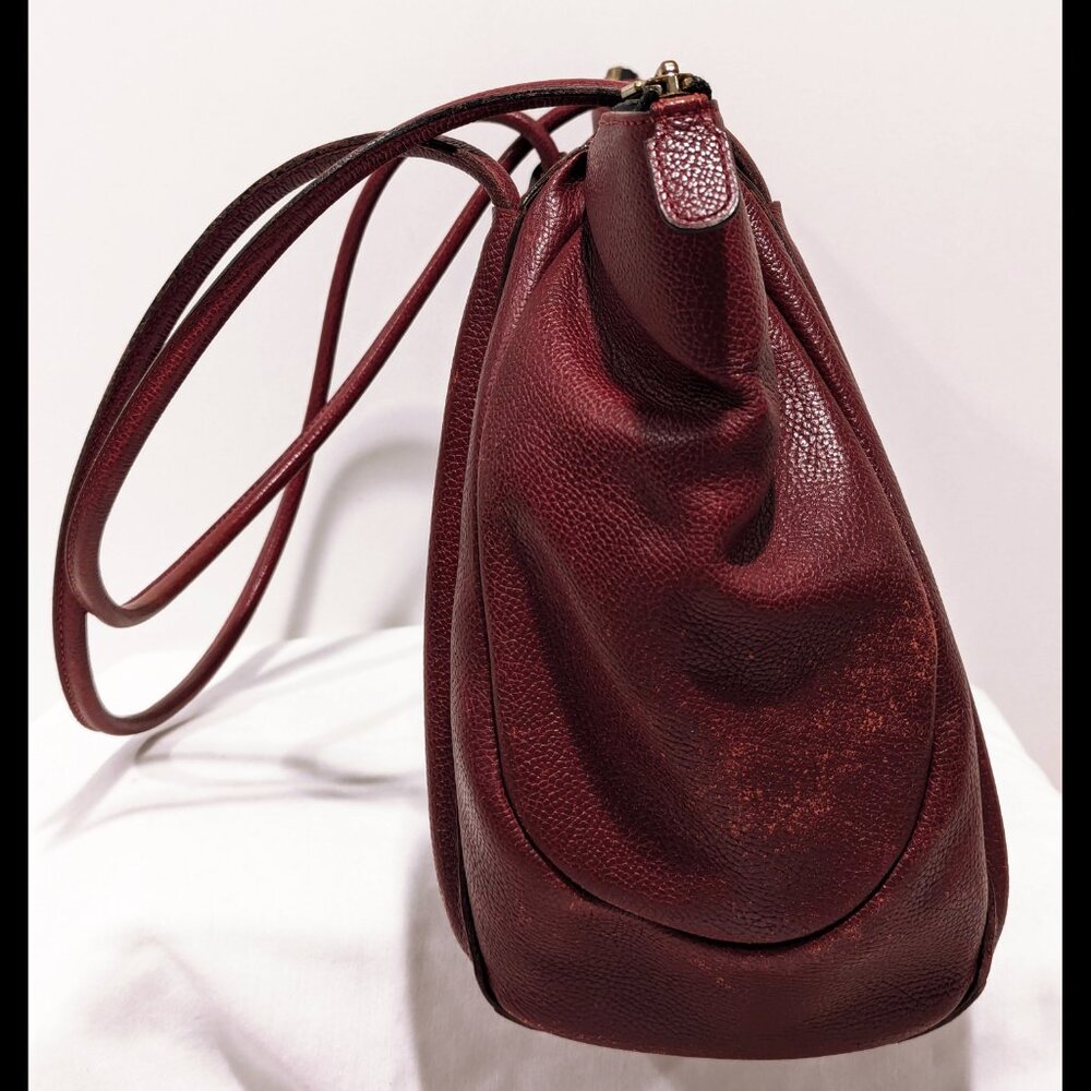 Amazing 1980s DELVAUX Burgundy Red Leather Large Dbl Handle Zip-Up Belgian Purse - Picture 6 of 10